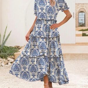 Blue cream blue bohemian dress